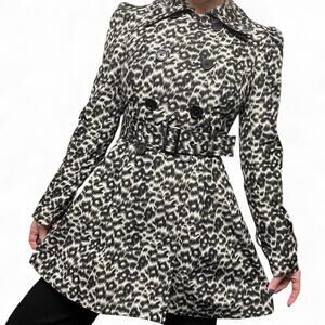 Bebe Leopard Print Double Breasted Trench Coat Corset and Belt Size S